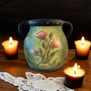 Lang Candles Melting Bean Pot Candle Warmer - "Romance 'n Blooms” - Never Used!